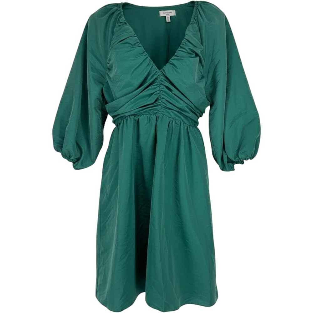 Tuckernuck Hyacinth House Green Ruched V Neck Puff Sleeve Mini Dress Small NEW